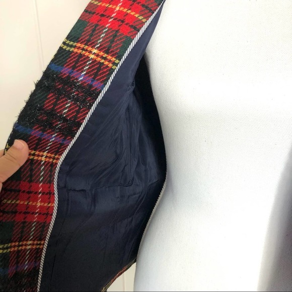 J.Crew Going Out Lurex Stewart Tartan Blazer Jacket Size 4 Red Holiday AE992 - Picture 11 of 12